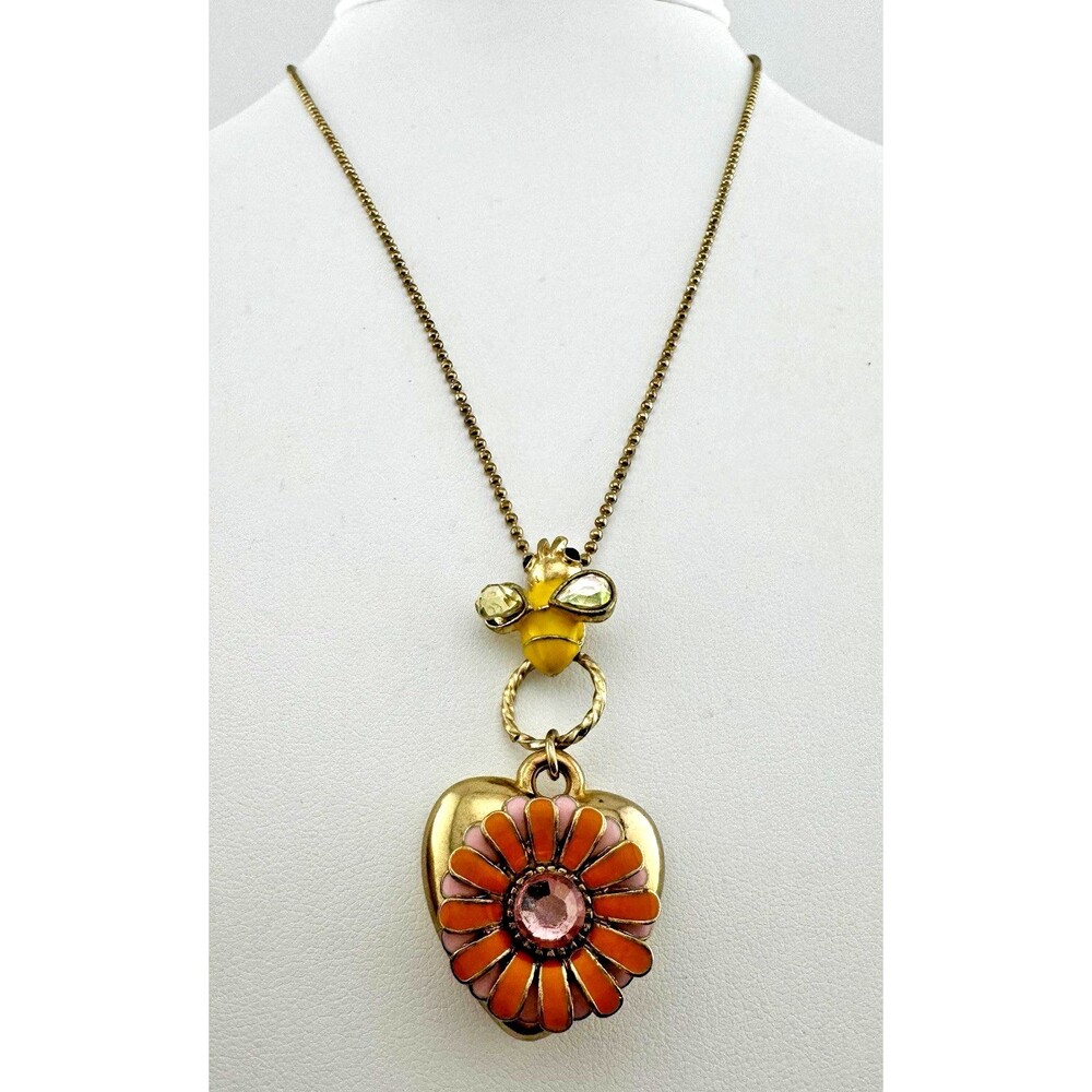 Betsey Johnson Puffy Heart Bee Necklace Gold Tone HTF Garden Party Collection